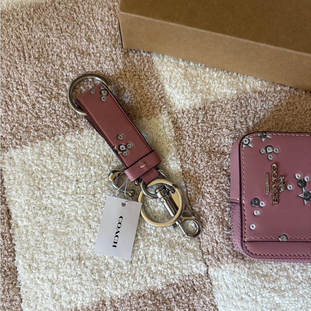Coach Card Holder with Star Embellishments and Key Chain - Picture 4 of 6